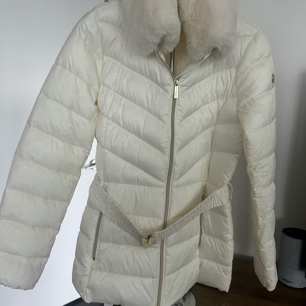Michael Kors White Puffer Jacket Chevron Quilting